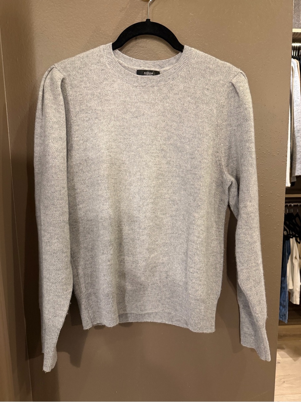 Aqua 100% Cashmere Ruched Puffed Shoulder Sweater